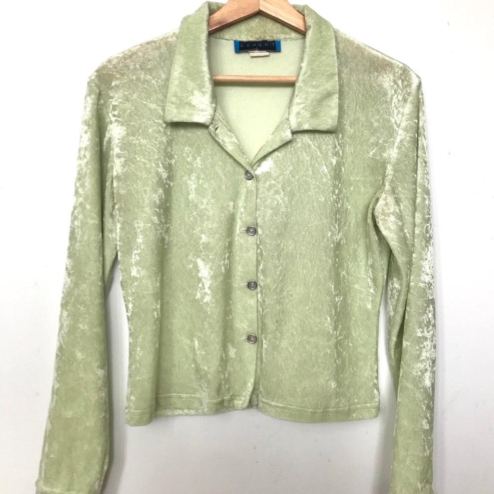 90s Green Velvet Button-down Shirt